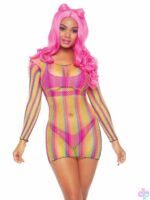 Rainbow Fishnet Long Sleeved Mini Dress - One Size - Rainbow - Image 3