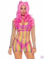 Rainbow Fishnet Long Sleeved Mini Dress - One Size - Rainbow - Image 5