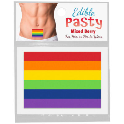 Rainbow Pride Pasty edible body topping by Kheper Games in multi-color rainbow design