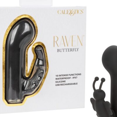 Raven Butterfly mini dual massager in black silicone by California Exotic Novelties
