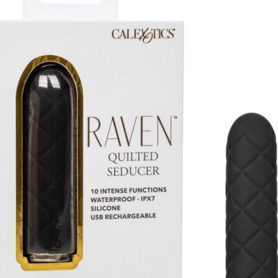 Compact quilted black silicone mini massager by California Exotic Novelties shown against a neutral background