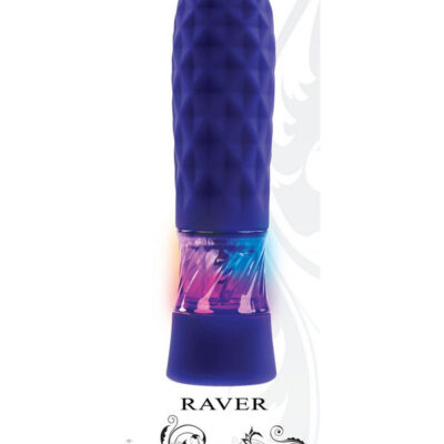 Raver Purple light-up mini wand vibrator by Evolved Novelties with diamond-texture silicone body