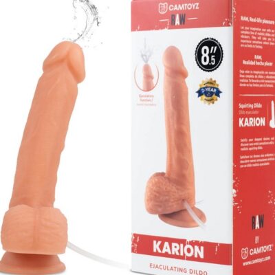8.5 inch beige realistic ejaculating dildo with lifelike texture and squirting function by Camtoyz