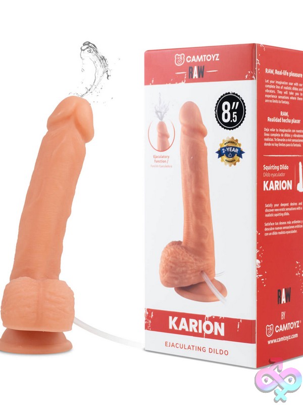 Discreet-Toys-Raw-Karion-8-5-Realistic-Ejaculating-Dildo-Nu-Ct-Jdi-097-Karion 8.5 Inch Beige Realistic Ejaculating Dildo With Lifelike Texture And Squirting Function By Camtoyz