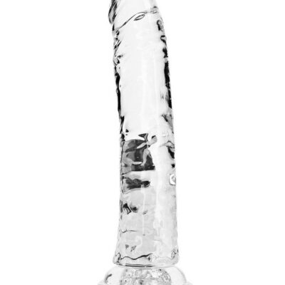 Crystal clear slim dildo with suction-cup base, 8 inch transparent design by Shots Toys