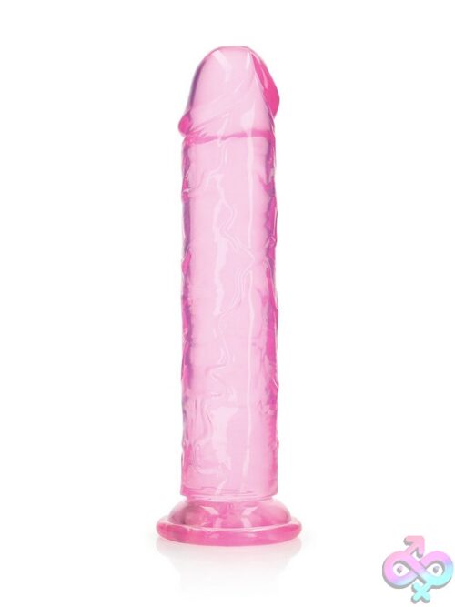 Realrock Crystal Clear 11 Inch Realistic Dildo With Suction Cup Base Shown Standing Upright On White Background