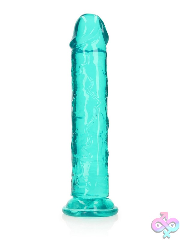 Discreet-Toys-Realrock-Crystal-Clear-Straight-Realistic-Dildo-With-Suction-Cup-11-Turquoise-Nu-St-Rea156Tur Realrock Crystal Clear 11 Inch Realistic Dildo With Suction Cup Base Shown Standing Upright On White Background