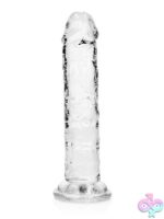 RealRock crystal clear 6 inch realistic dildo with suction cup base on white background