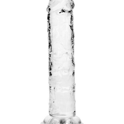 RealRock crystal clear 6 inch realistic dildo with suction cup base on white background