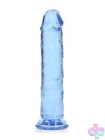 RealRock Crystal Clear straight realistic dildo with suction cup base in blue, clear, and pink