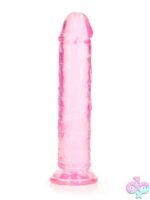 RealRock Crystal Clear straight realistic dildo with suction cup base in blue, clear, and pink
