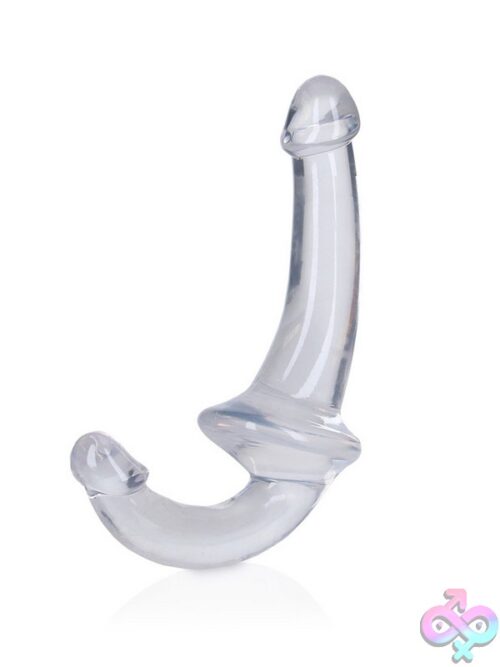 Realrock Crystal Clear Strapless Strap-On Standing Upright Showing Dual-Ended Design In Four Color Options