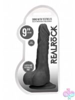 9-inch realistic dong with testicles in black phthalate-free TPE by Shots Toys