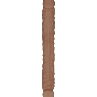14-inch realistic double dong tan TPE with suction-cup base and textured veins by Shots Toys