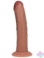 Tan Curved Dual Density Dildo — Realrock Dual Layered Curved Realistic Dildo 8 Tan by Shots