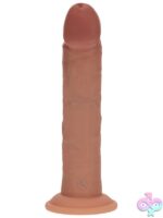 Realrock Dual Layered Curved Realistic Vibrating Dildo 8" Tan - Image 4