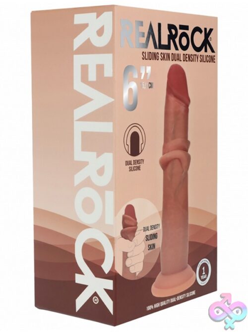 Realrock Dual Layered Realistic Sliding Skin Dildo 6&Quot; Tan - Image 2