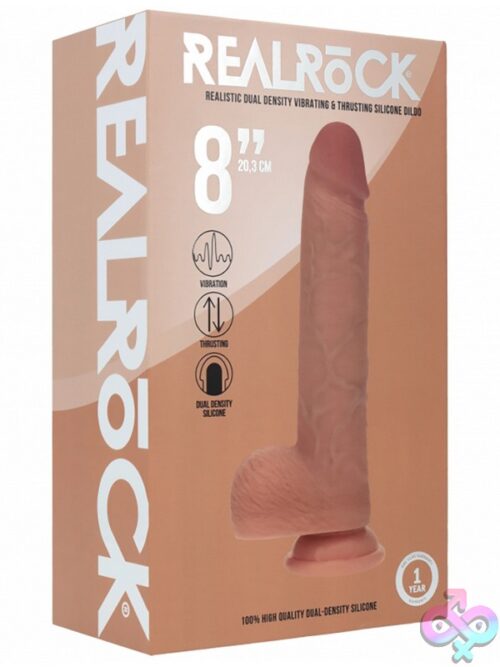 Realrock Dual Layered Realistic Vibrating Thrusting Dildo With Balls 8&Quot; Tan - Image 2