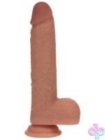 Realrock Dual Layered Realistic Vibrating Thrusting Dildo With Balls 8" Tan - Image 3