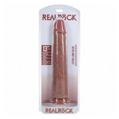 RealRock 13-inch extra long realistic dildo with suction cup base in beige and pink
