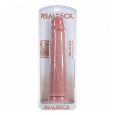 Extra long 15 inch flesh-tone realistic dildo with suction cup base and textured veins by Shots Toys