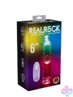 Clear 6-inch LED vibrating dildo with suction cup base and realistic texture by Shots Toys