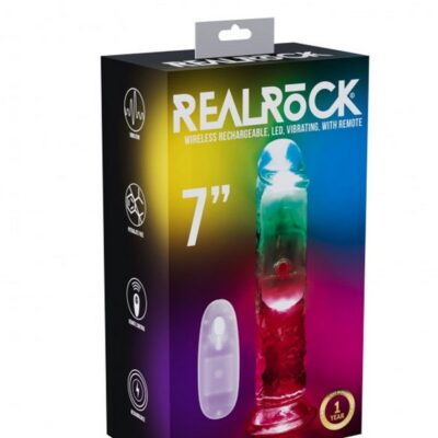 Clear 7-inch LED vibrating silicone dildo with suction-cup base by Shots Toys