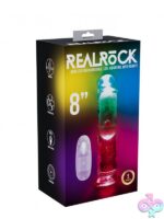 8-inch clear LED vibrating dildo with suction cup base and realistic texture by Shots Toys