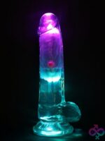 RealRock LED Vibrating Dildo with Balls 6" – Clear - Image 2