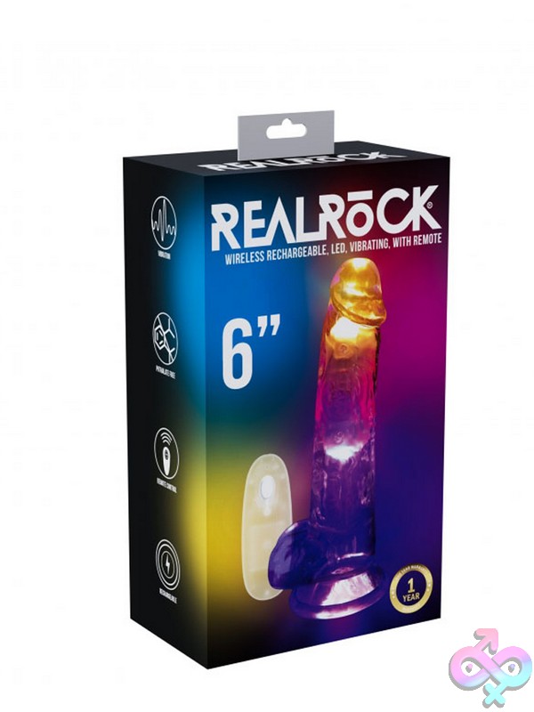 Discreet-Toys-Realrock-Led-Vibrating-Dildo-With-Balls-6-Nu-St-Rea203Tra Clear 6-Inch Led Vibrating Dildo With Balls And Suction Cup Base By Shots Toys
