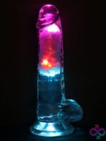 RealRock LED Vibrating Dildo with Balls 7" – Clear - Image 2