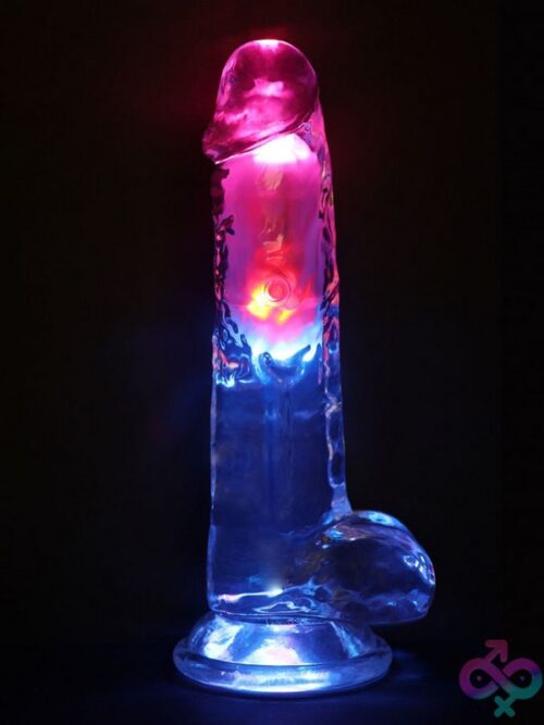 Realrock Led Vibrating Dildo With Balls 8 Inch – Clear - Image 2