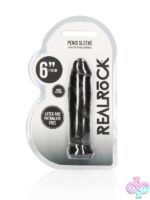 Lifelike black textured penis extension sleeve in body-safe TPE by Shots Toys
