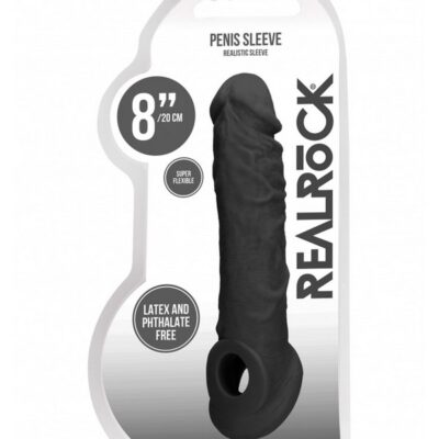 8-inch realistic penis sleeve in black TPE by Shots Toys