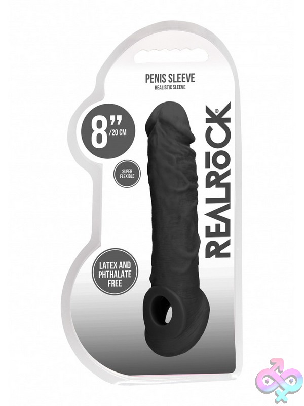 Discreet-Toys-Realrock-Penis-Sleeve-8-Black-Nu-St-Rea106Blk 8-Inch Realistic Penis Sleeve In Black Tpe By Shots Toys