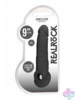Realistic textured 9-inch penis sleeve in black TPE by Shots Toys