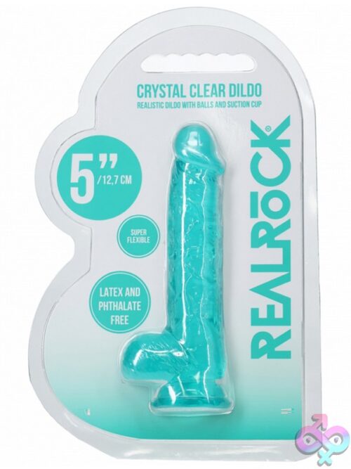 Realrock 5 Inch Realistic Dildo With Balls And Suction Cup Base In Blue And Clear
