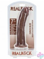 Curved 7 inch realistic textured dildo with suction cup base in brown by Shots Toys