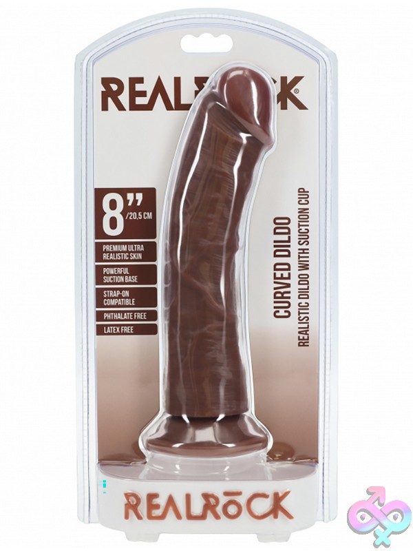 Discreet-Toys-Realrock-Realistic-Skin-Curved-Dildo-With-Suction-Cup-8-Brown-Nu-St-Rea118Brn 8-Inch Realistic Curved Brown Tpe Dildo With Suction Cup Base By Shots Toys