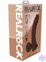 Realrock rechargeable dual-density vibrating curved dildo with weighted balls in brown and pink