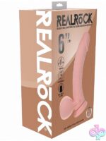 Realrock rechargeable dual-density vibrating curved dildo with weighted balls in brown and pink