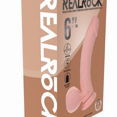 Realrock rechargeable dual-density vibrating curved dildo with weighted balls in brown and pink