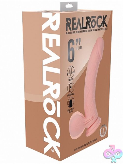 Realrock Rechargeable Dual-Density Vibrating Curved Dildo With Weighted Balls In Brown And Pink