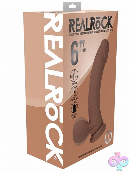 Realrock Rechargeable Dual-Density Vibrating Curved Dildo With Weighted Balls In Brown And Pink