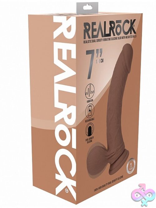 Realrock Rechargeable Dual-Density Vibrating Curved Dildo With Weighted Balls In Pink And Brown