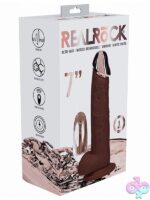 Realistic 7-inch brown silicone vibrating dildo with metal tip and suction cup base by Shots Toys