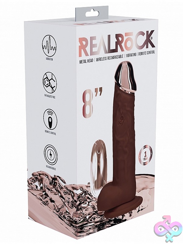 Discreet-Toys-Realrock-Rechargeable-Metalhead-Vibrating-Regular-Straight-With-Balls-8-Brown-Nu-St-Rea211Brn Realrock 8 Inch Brown Vibrating Realistic Dildo With Solid Metal Tip And Suction Cup Base By Shots Toys