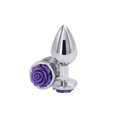 Rear Assets Rose Medium Purple chrome aluminum gem anal plug by nsnovelties