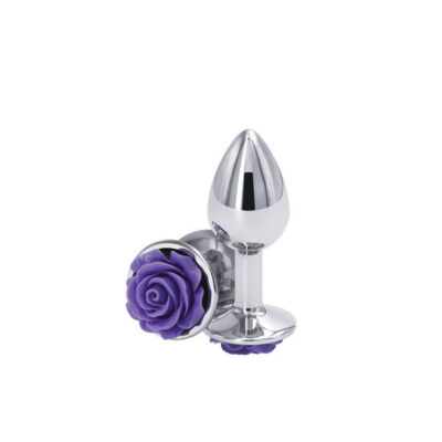 Rear Assets Rose Small Purple gem anal plug by nsnovelties — teardrop aluminum with decorative rose base