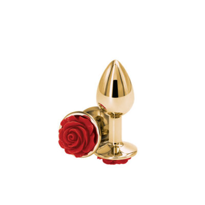 Rear Assets Rose Small Red gem anal plug by nsnovelties — teardrop aluminum plug with decorative rose base